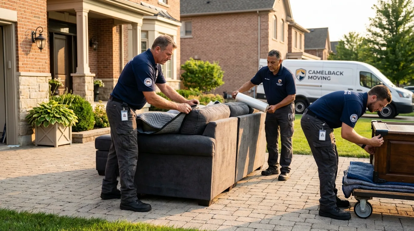 Large estate moving crew wrapping furniture in Scarsdale, NY