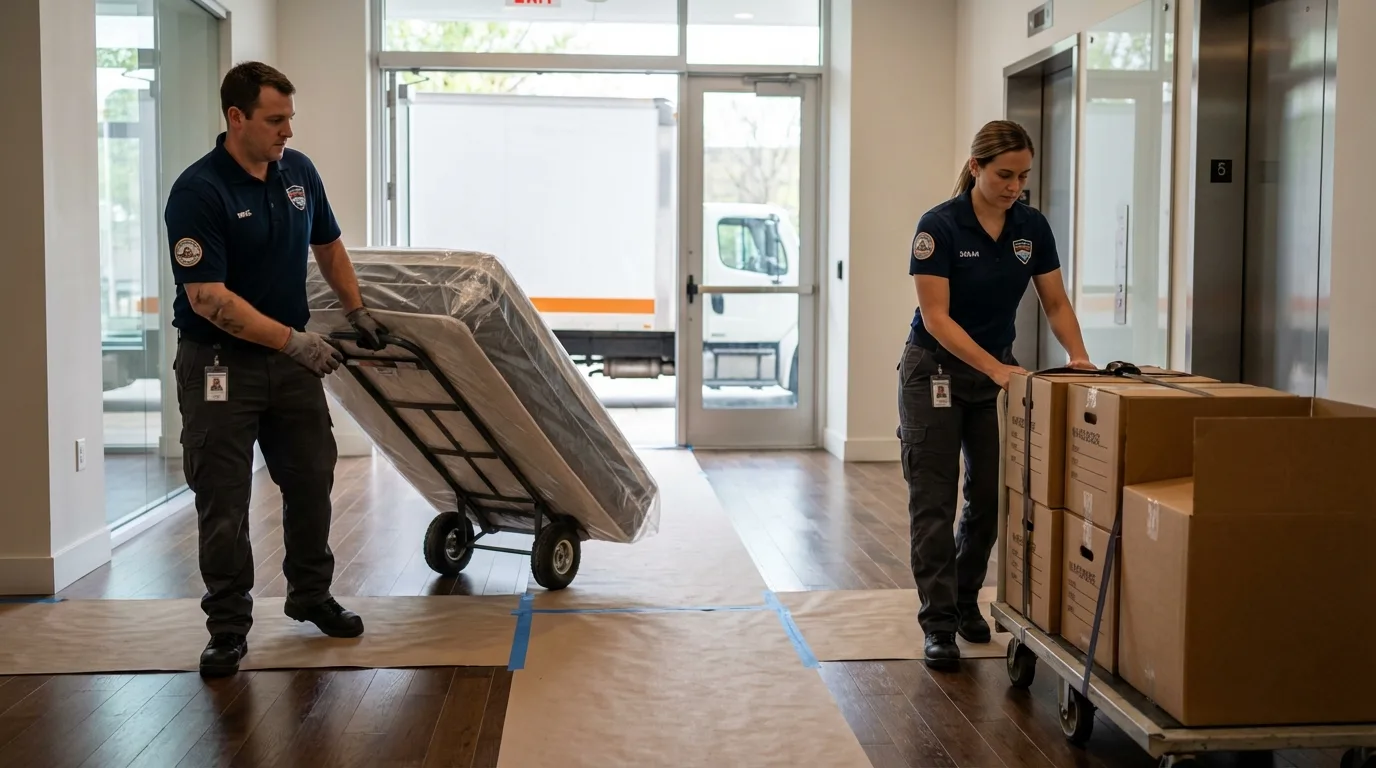 Professional apartment movers loading elevator in Scarsdale, NY