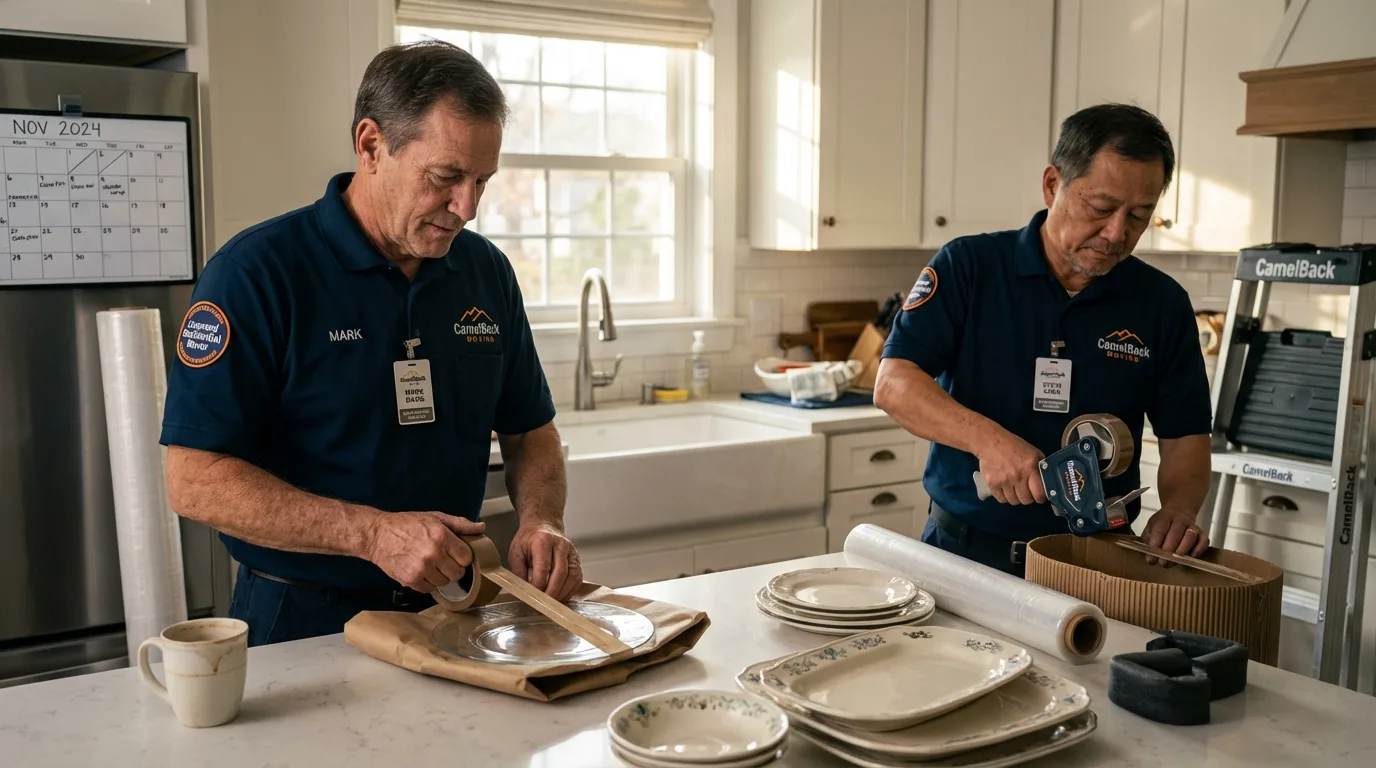 Professional crew packing kitchen dishware in Scarsdale, NY